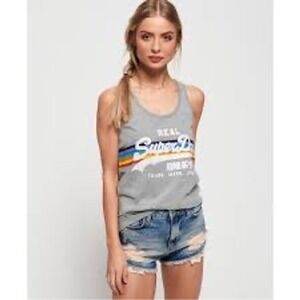 Superdry Womens Grey Rainbow Graphic Tank Top Racerback Size US 8 UK 12 EU 40